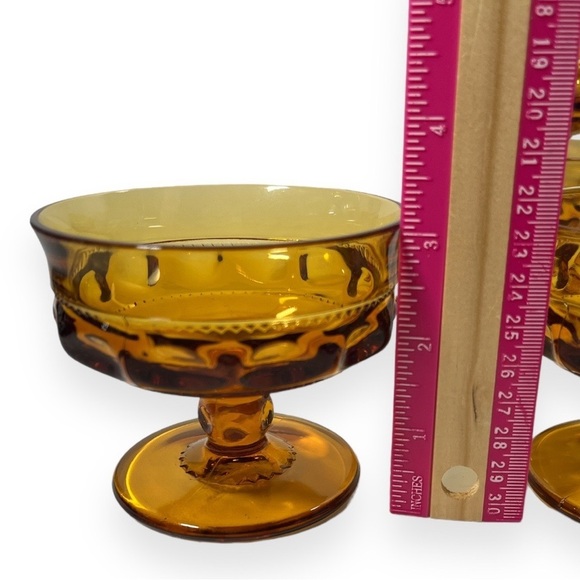 Vintage Kings Crown 4 Piece Footed Sherbet Cup Indiana Glass Amber Thumbprint - Picture 7 of 7